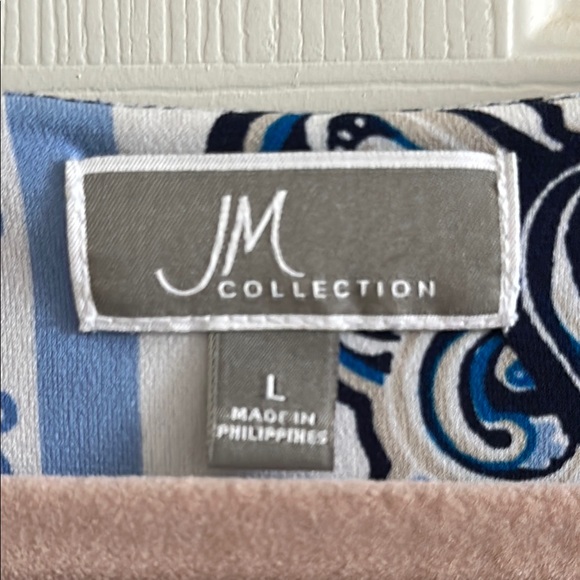 JM Collection Graphic Blue and White Short Sleeve Blouse L - Picture 5 of 5
